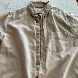 Light brown short sleeve button down. Size medium. From UpWest